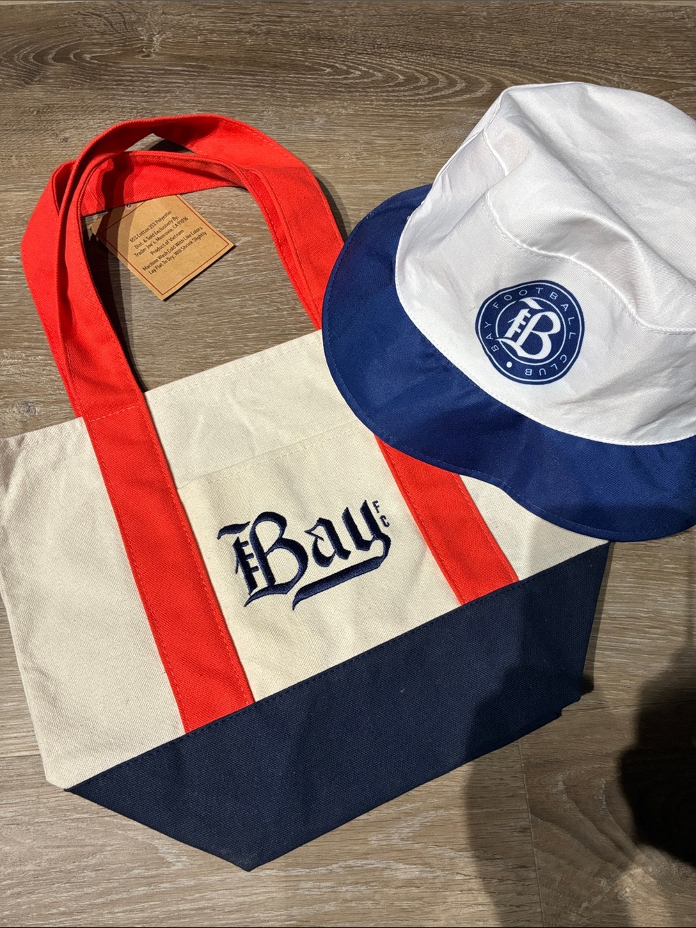 Bay FC x Trader Joe’s Mini Canvas Tote Bag with Red Handles and Bay FC bonus hat